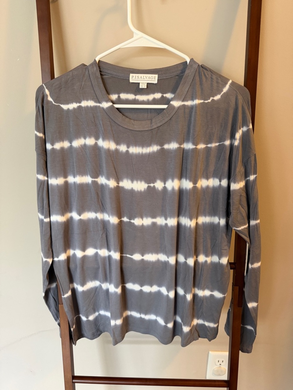 PJ Salvage Gray & White Striped Tie-Dye Long Sleeve Tee